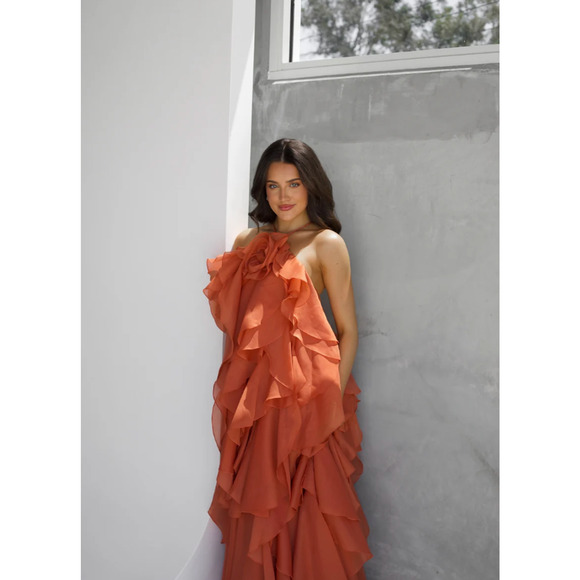 AJE Pandorea Layered Maxi Dress Floral Ruffle Coral Clay US 6 NWT - Picture 15 of 16